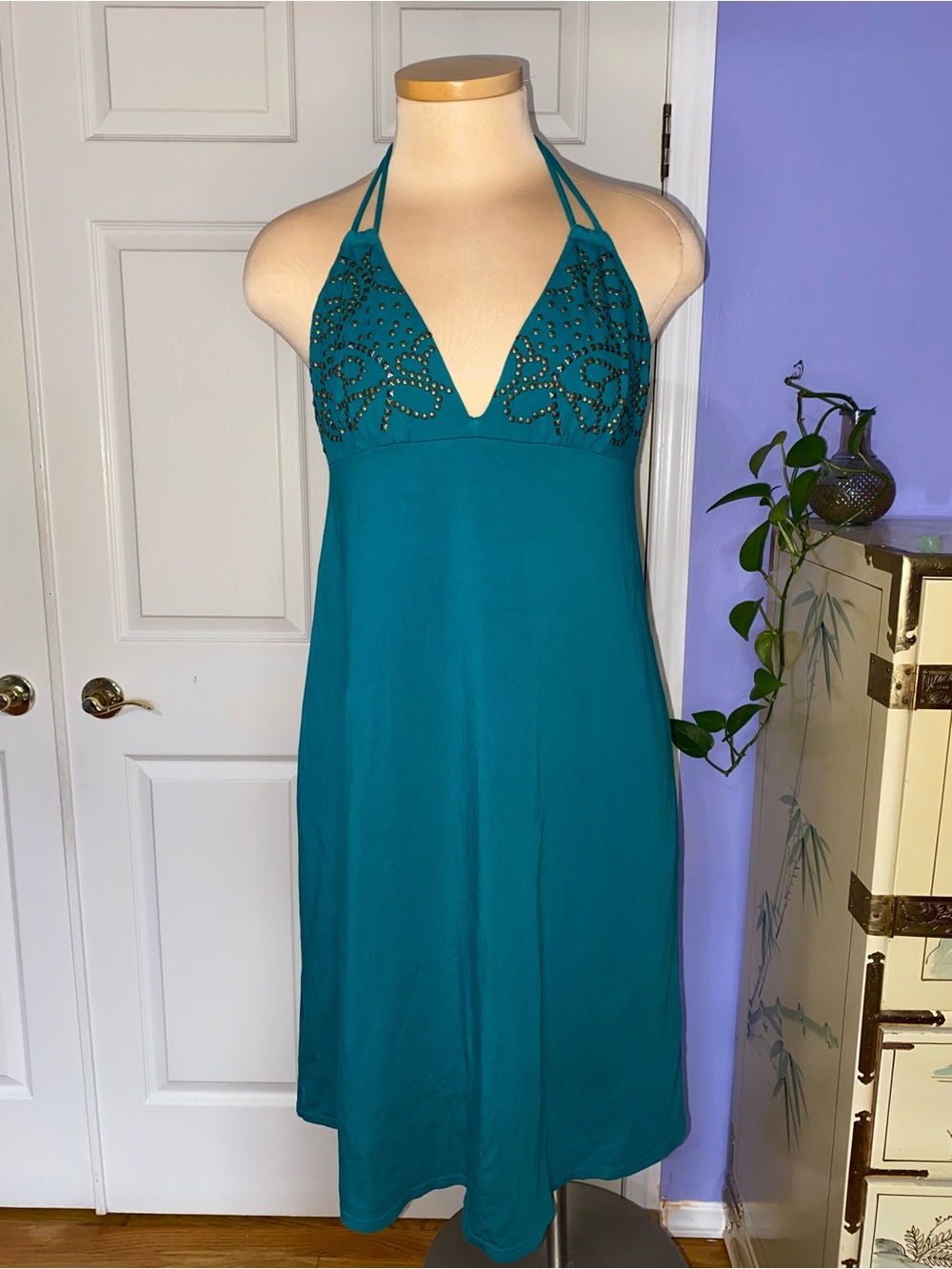 Victoria's Secret Teal Halter Beaded Mini Dress, Y2K